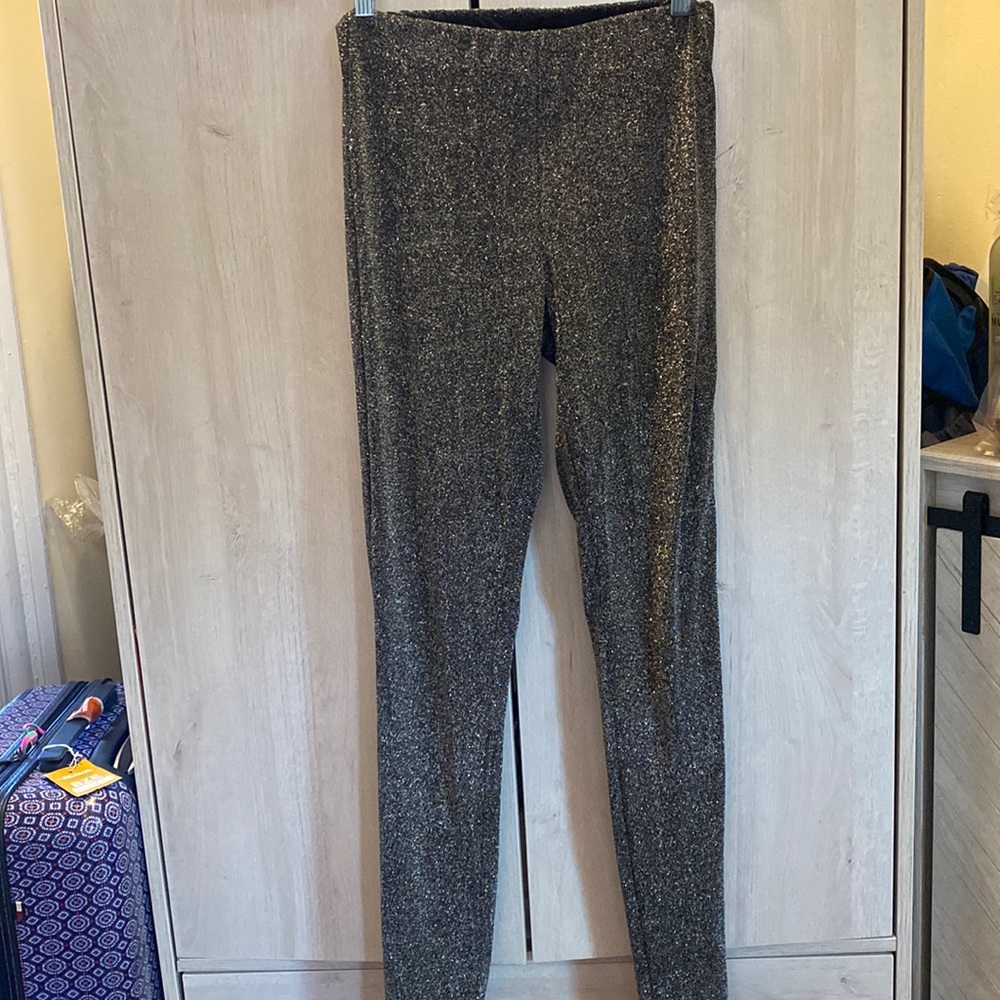 Naked Wardrobe Black/Silver Glitter Leggings Size Large